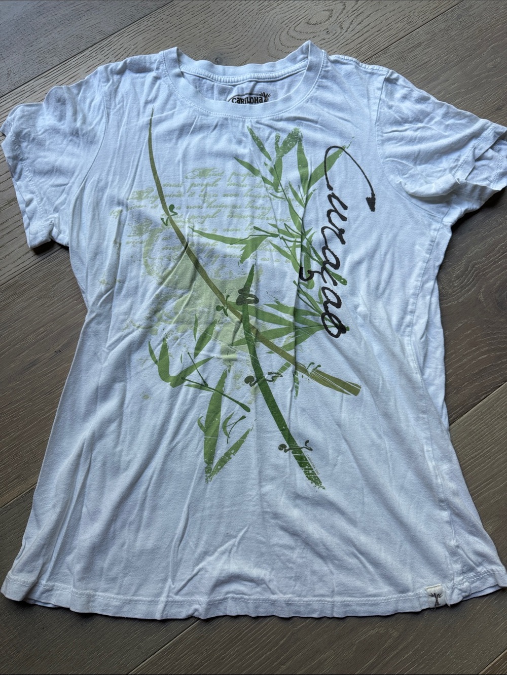 White Short-Sleeve Tee with Green Bamboo Graphic by Cariloha